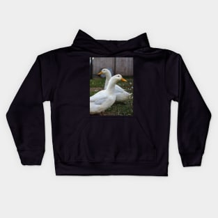 Two White Inseparable Ducks at the Farm Kids Hoodie